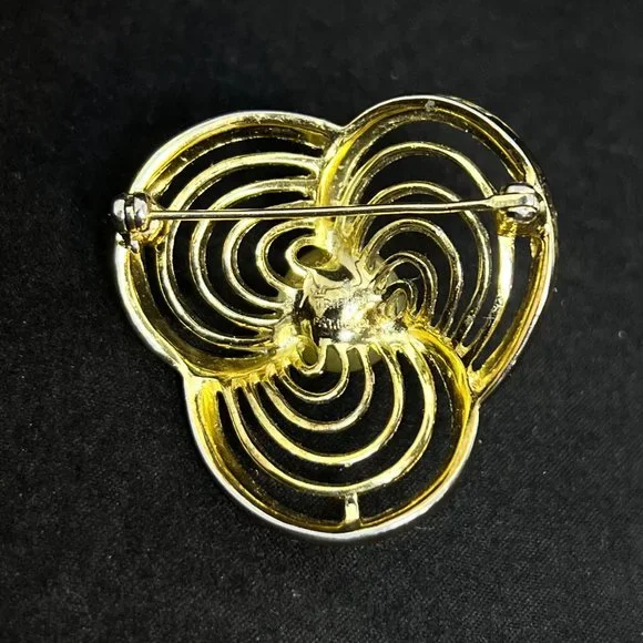 Crown Trifari Gold Tone Faux Pearl & Rhinestone Earrings & Brooch Set (3681) - Picture 3 of 8